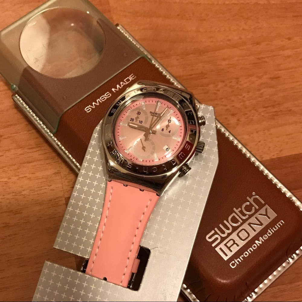 Swatch pink leather belt watch